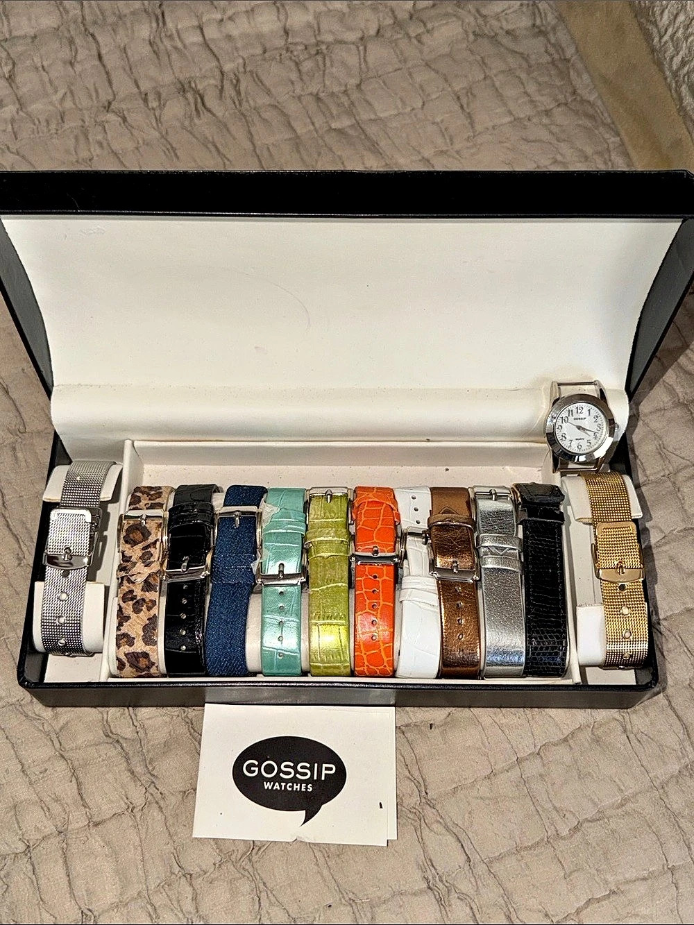 Gossip Interchangeable Watch Set with 12 Multi-Color Straps Black & Silver one w